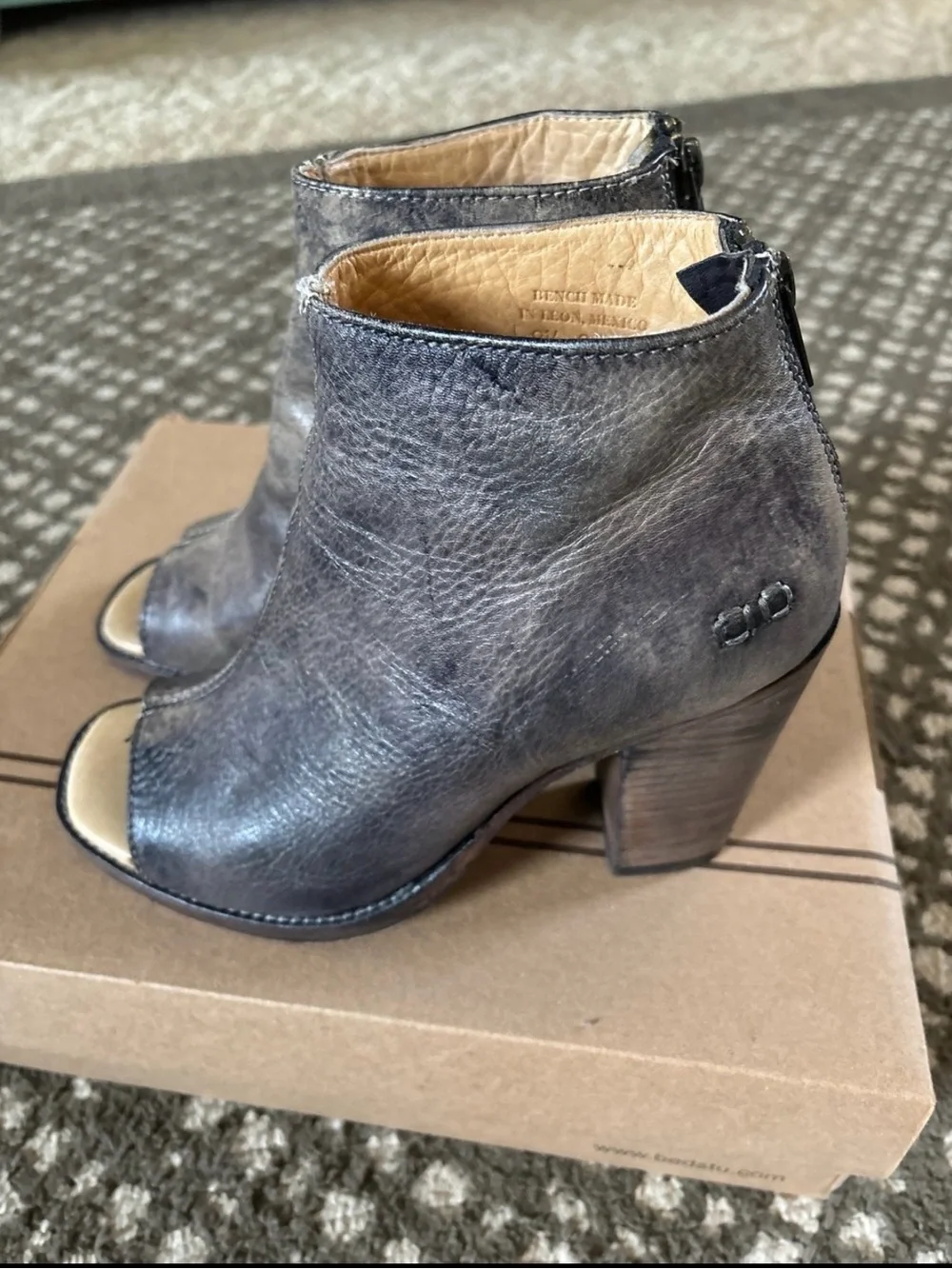 Bed Stu Driftwood Open-Toe Block Heel Booties 8.5